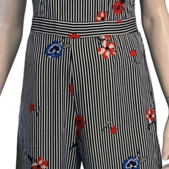 Japna Jumpsuit Romper Pants Floral Stripe Boho Shirred Smocked Tie Front - Picture 11 of 15